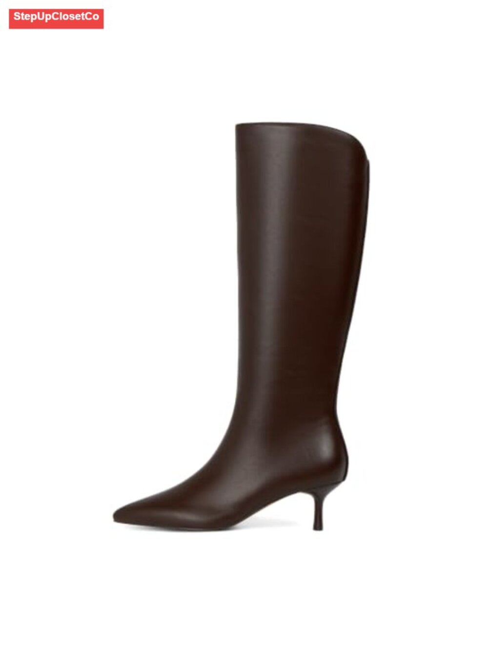 Womens Knee High Boots Faux Leather Pointed Toe Kitten Heel Side Zip Dress Boots
